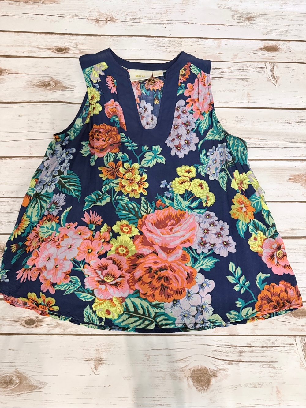 Maeve Navy Floral V-Neck Sleeveless Tank